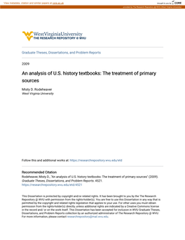 An Analysis of U.S. History Textbooks: the Treatment of Primary Sources