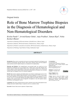 Role of Bone Marrow Trephine Biopsies in the Diagnosis of Hematological and Non-Hematological Disorders