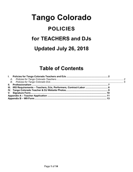 Tango Colorado POLICIES for TEACHERS and Djs Updated July 26, 2018