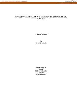 A Master's Thesis by EKİN ENACAR Department of History B