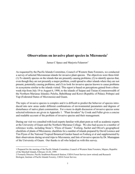 Observations on Invasive Plant Species in Micronesia1