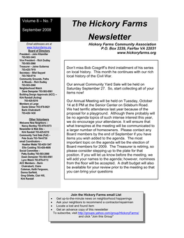 September 2008 Dante Gilmernewsletter – Vice President Email Addresses Are at Hickory Farms Community Association P.O