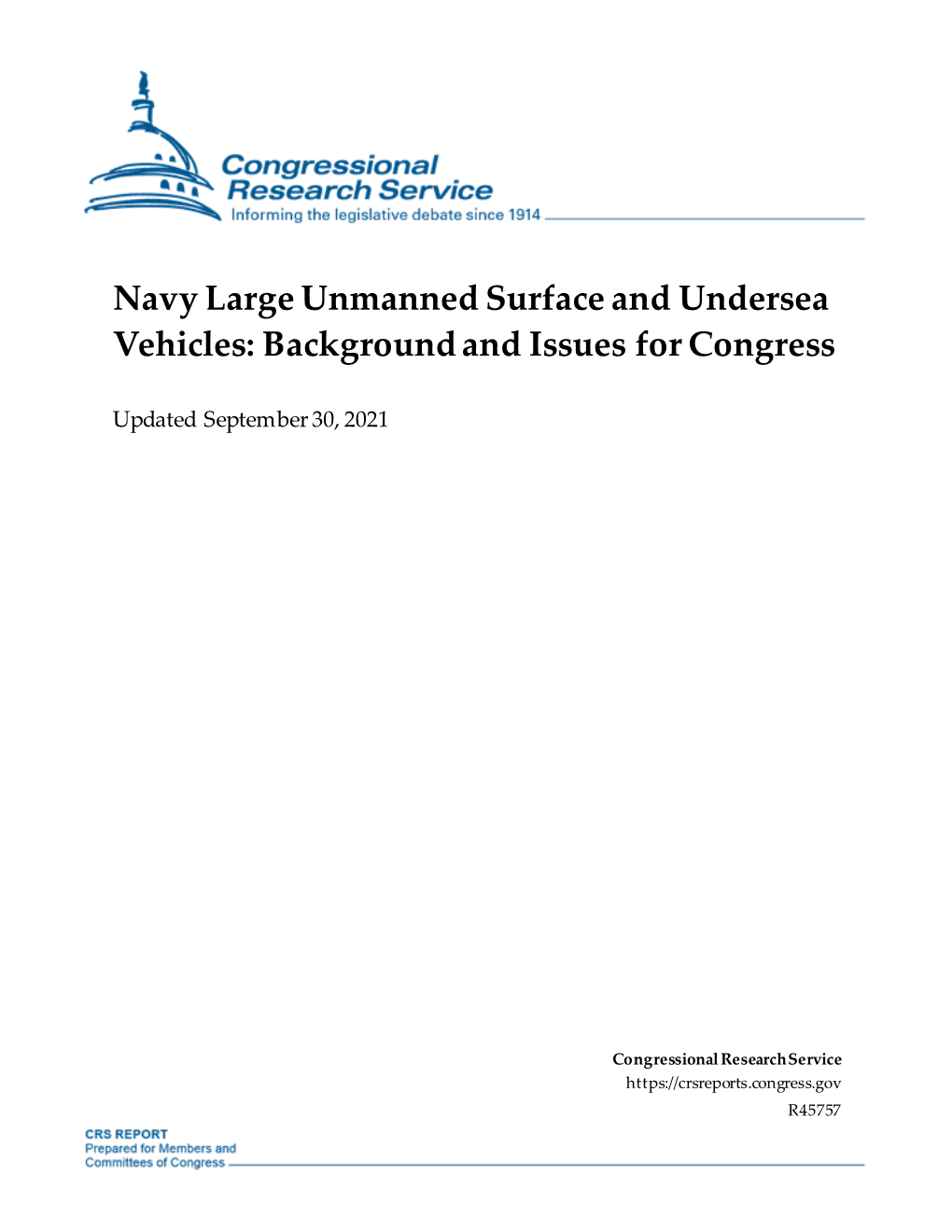 Navy Large Unmanned Surface and Undersea Vehicles: Background and Issues for Congress