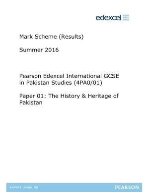 Summer 2016 Pearson Edexcel International GCSE in Pakistan Studies