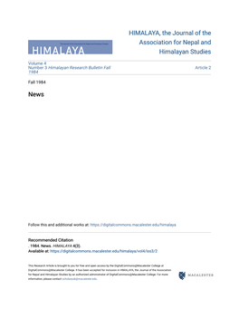 HIMALAYA, the Journal of the Association for Nepal and Himalayan Studies News