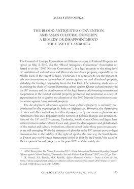 The Blood Antiquities Convention and Asian Cultural Property. a Remedy Or Disappointment? the Case of Cambodia | Konwencja Z Ni