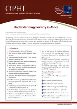 Understanding Poverty in Africa OPHI OXFORD POVERTY & HUMAN DEVELOPMENT INITIATIVE OPHI BRIEFING 56 2020