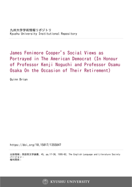 James Fenimore Cooper's Social Views As Portrayed In