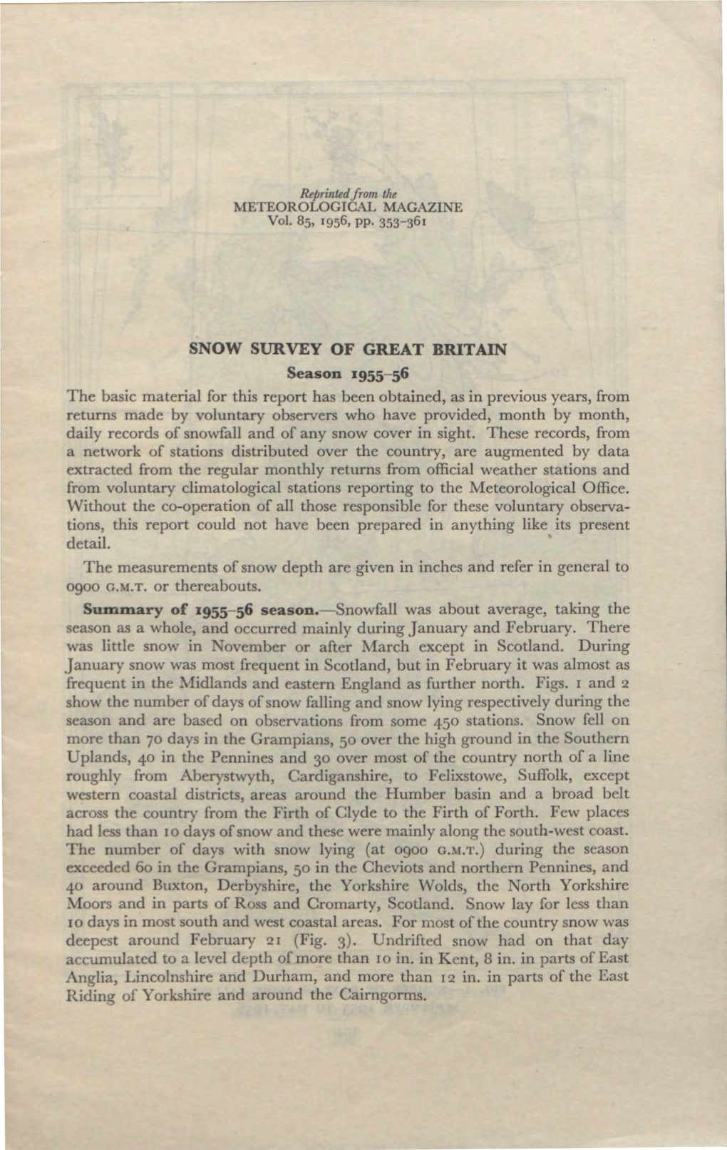 SNOW SURVEY of GREAT BRITAIN Season 1955-56 the Basic Material