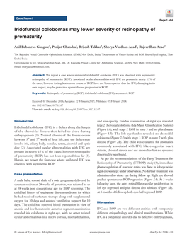 Iridofundal Colobomas May Lower Severity of Retinopathy of Prematurity