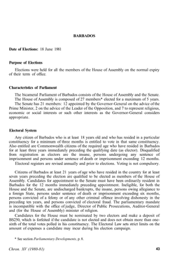 BARBADOS Date of Elections: 18 June 1981 Purpose of Elections