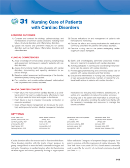 31 Nursing Care of Patients with Cardiac Disorders