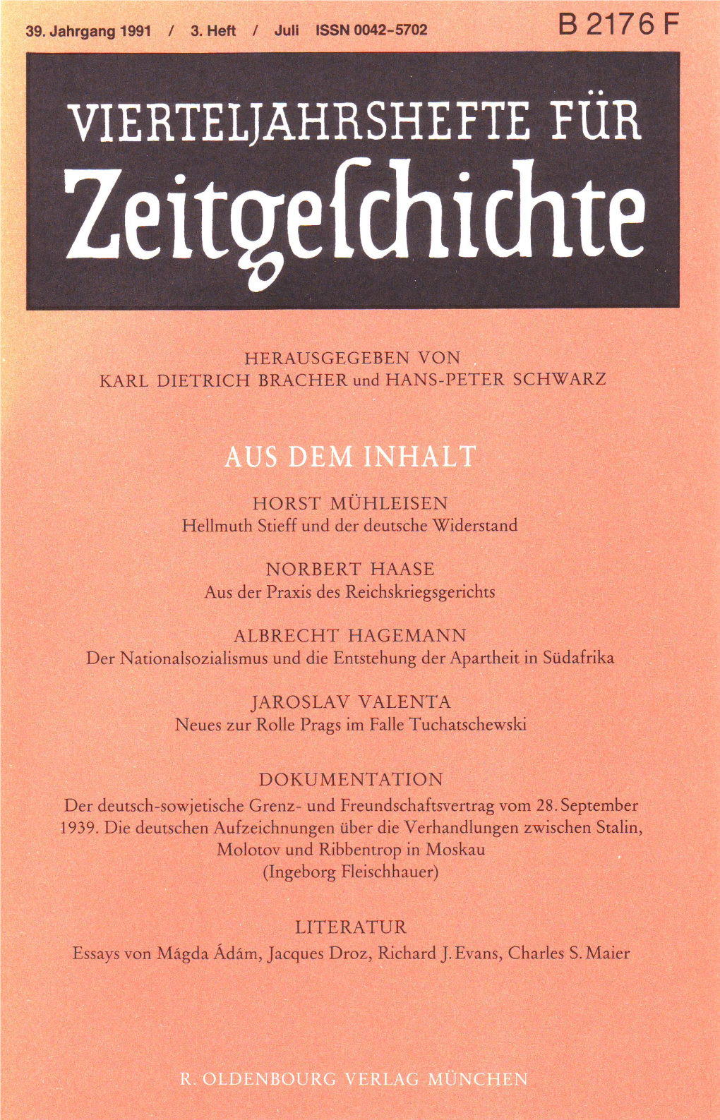 Vierteljahrshefte Für Zeitgeschichte Jahrgang 39(1991) Heft 3