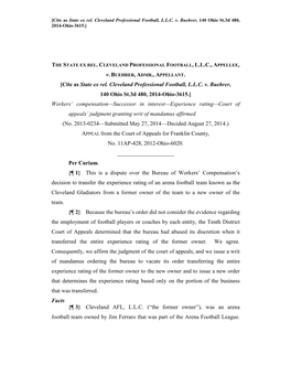 State Ex Rel. Cleveland Professional Football, L.L.C. V. Buehrer, 140 Ohio St.3D 480, 2014-Ohio-3615.]