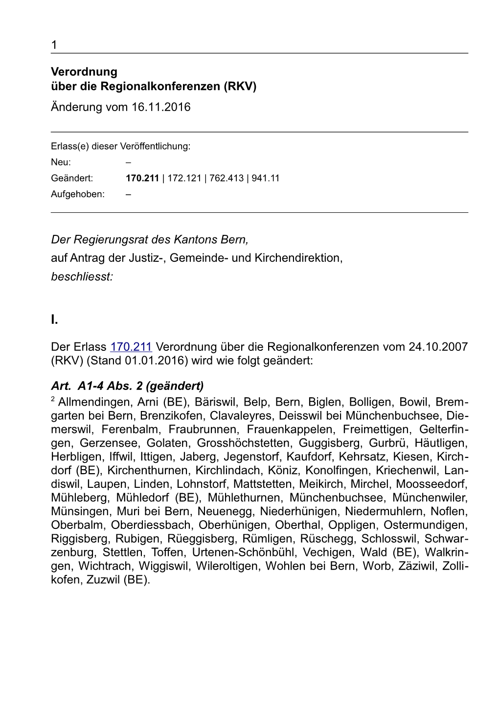 1 Verordnung Über Die Regionalkonferenzen (RKV