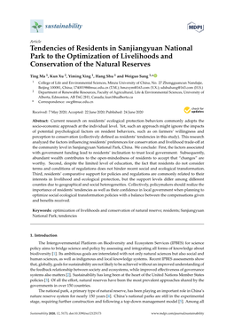 Tendencies of Residents in Sanjiangyuan National Park to the Optimization of Livelihoods and Conservation of the Natural Reserves