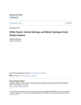 Gender, Marriage, and Biblical Typology in Early Modern England