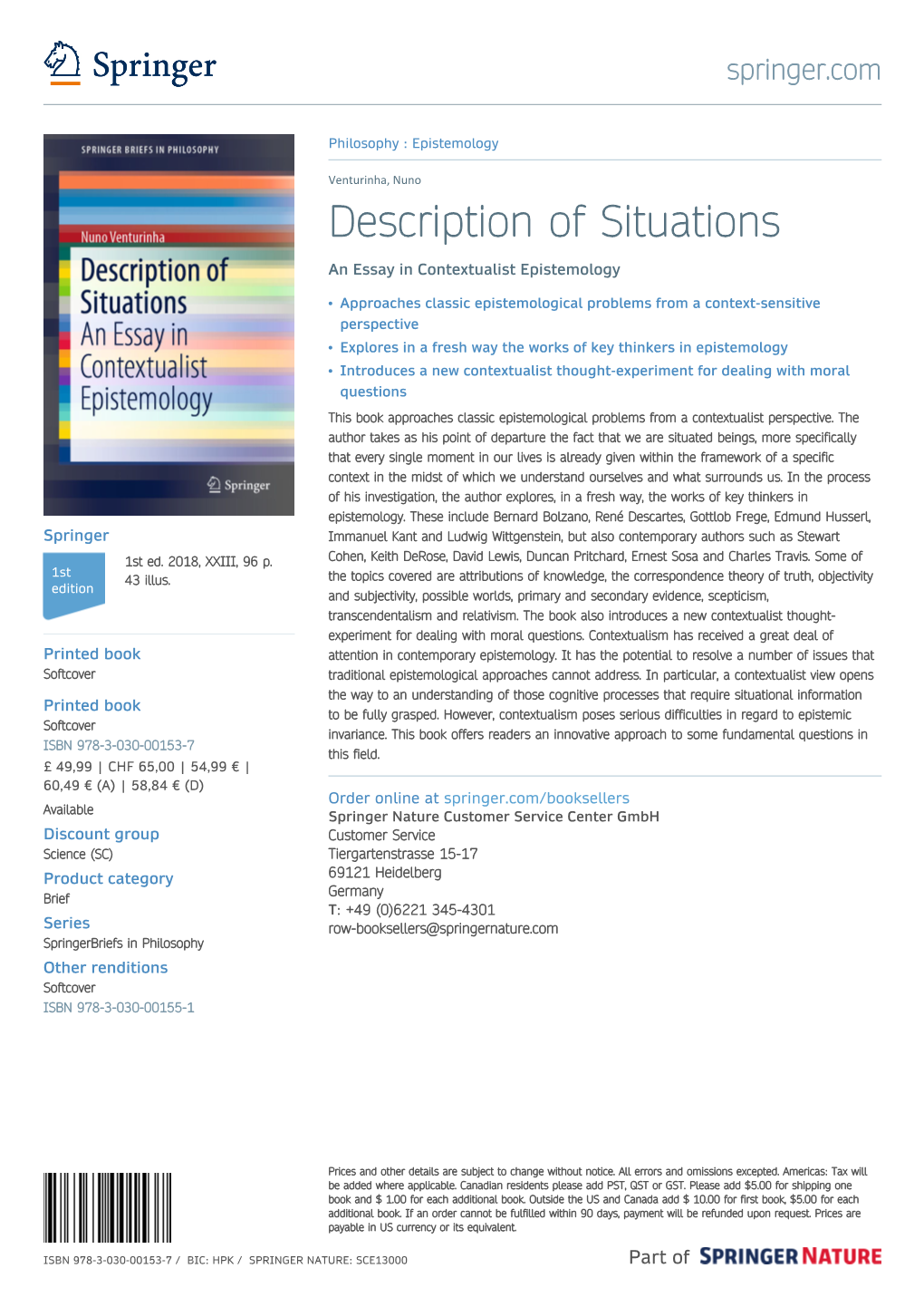 Description of Situations an Essay in Contextualist Epistemology