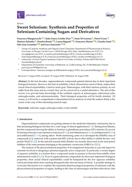 Synthesis and Properties of Selenium-Containing Sugars and Derivatives