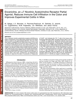 Encenicline, an A7 Nicotinic Acetylcholine Receptor Partial Agonist, Reduces Immune Cell Infiltration in the Colon and Improves Experimental Colitis in Mice