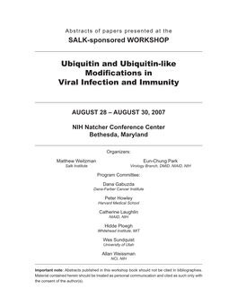Ubiquitin and Ubiquitin-Like Modifications in Viral Infection and Immunity