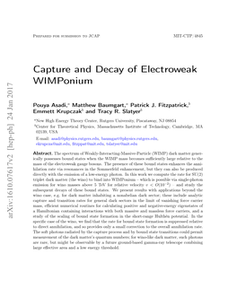 Capture and Decay of Electroweak Wimponium