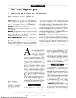 Tubal Tonsil Hypertrophy a Cause of Recurrent Symptoms After Adenoidectomy