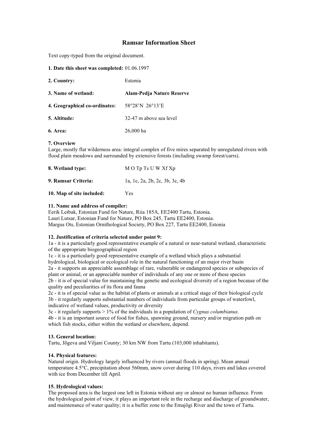 Ramsar Information Sheet