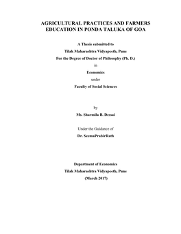 Agricultural Practices and Farmers Education in Ponda Taluka of Goa
