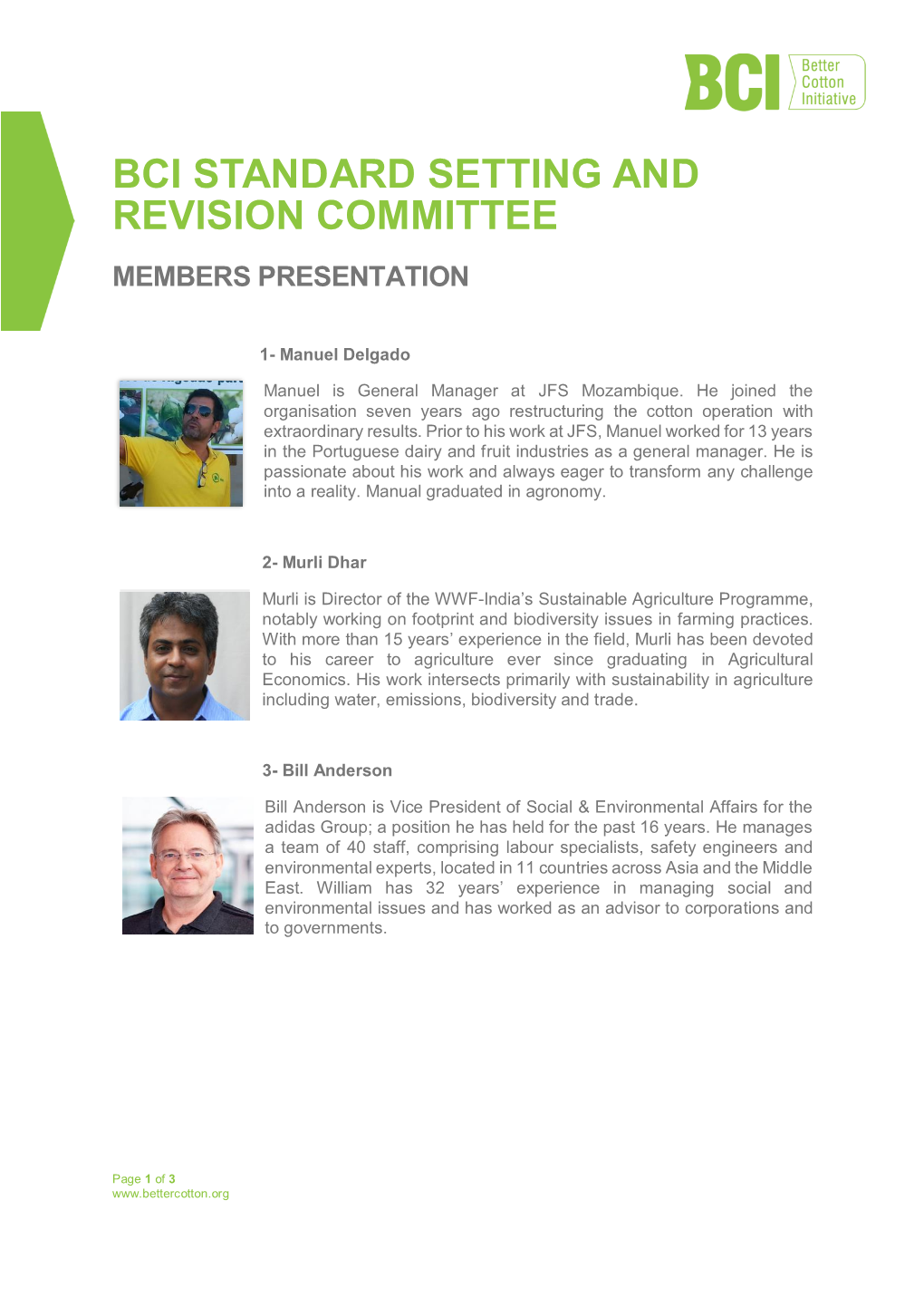 Bci Standard Setting and Revision Committee Members Presentation