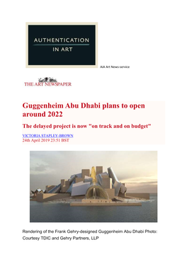 Guggenheim Abu Dhabi Plans to Open Around 2022 the Delayed Project Is Now "On Track and on Budget"