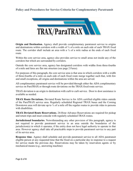 Policy and Procedures for Service Criteria for Complementary Paratransit