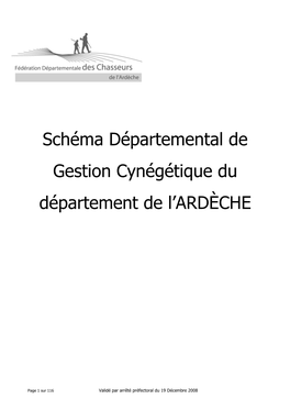 Schéma Départemental De Gestion Cynégétique Du Département De L’ARDÈCHE