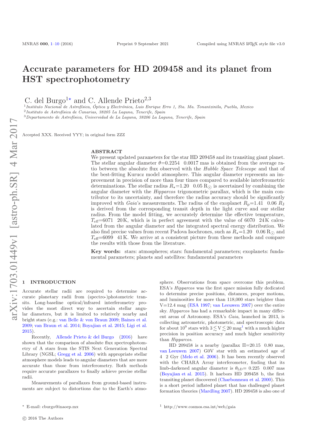 Accurate Parameters for HD 209458 and Its Planet from HST