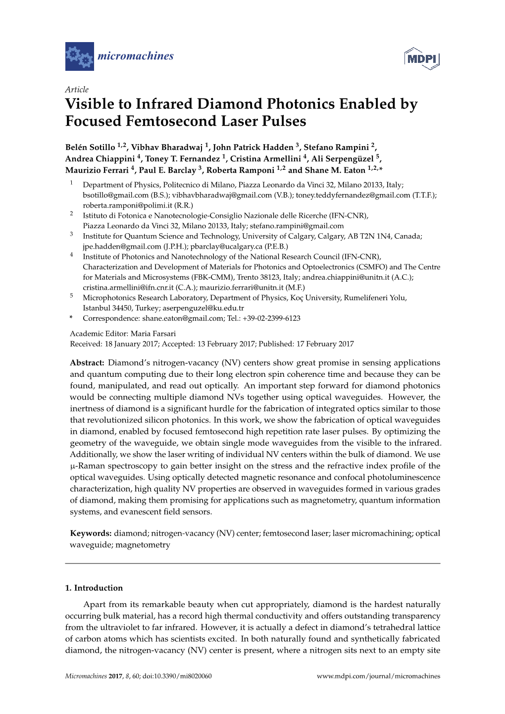 Visible to Infrared Diamond Photonics Enabled by Focused Femtosecond Laser Pulses