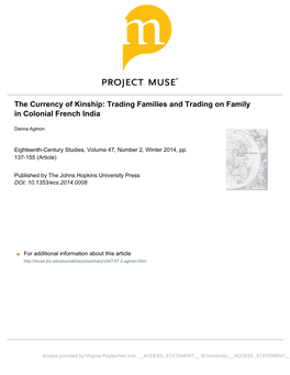 The Currency of Kinship: Trading Families and Trading on Family in Colonial French India