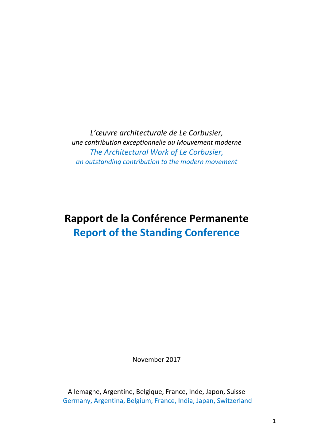 Rapport De La Conférence Permanente Report of the Standing Conference