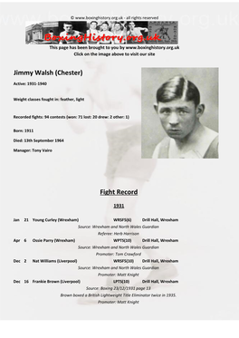 Fight Record Jimmy Walsh (Chester)