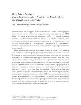 Party Like a Russian – Zur Kulturdidaktischen Analyse Von Musikvideos Im Universitären Unterricht