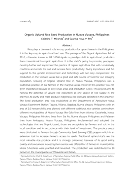 Organic Upland Rice Seed Production in Nueva Vizcaya, Philippines Celerina T