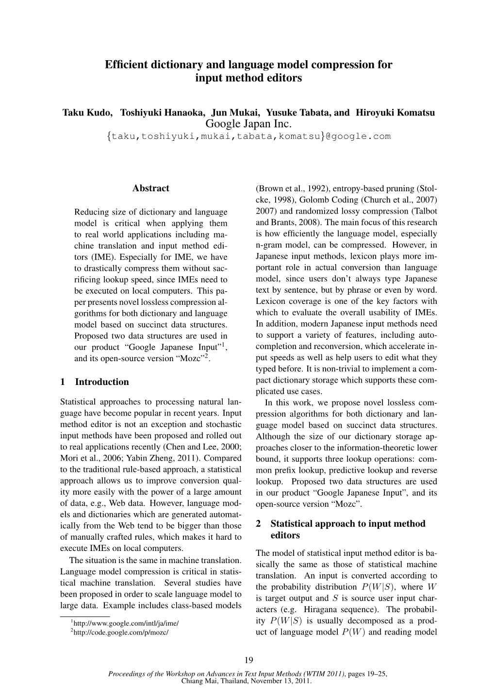 Efficient Dictionary and Language Model Compression for Input