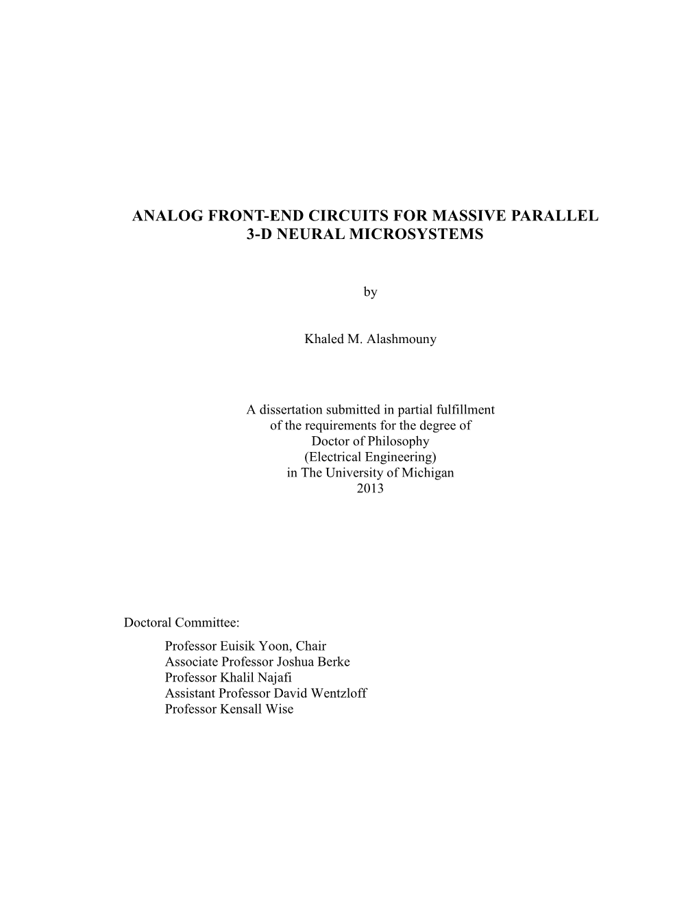 Analog Front-End Circuits for Massive Parallel 3-D Neural Microsystems