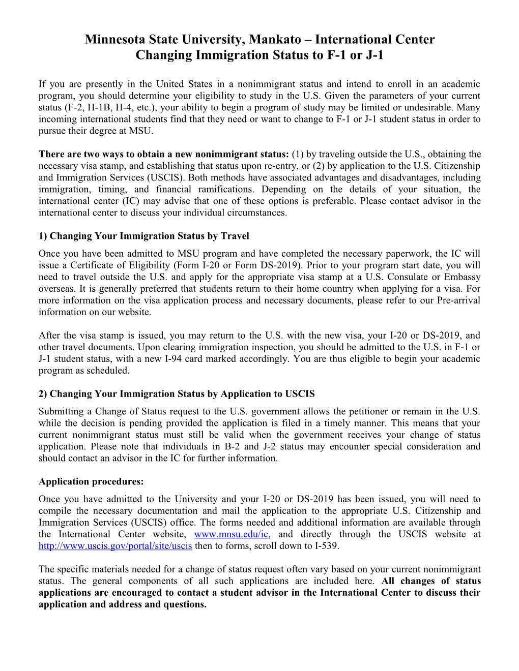 Changing Immigration Status to F-1 Or J-1 s1