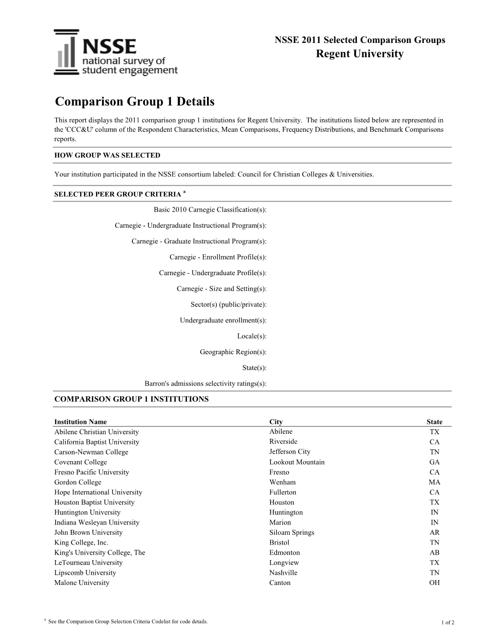 Comparison Group 1 Details