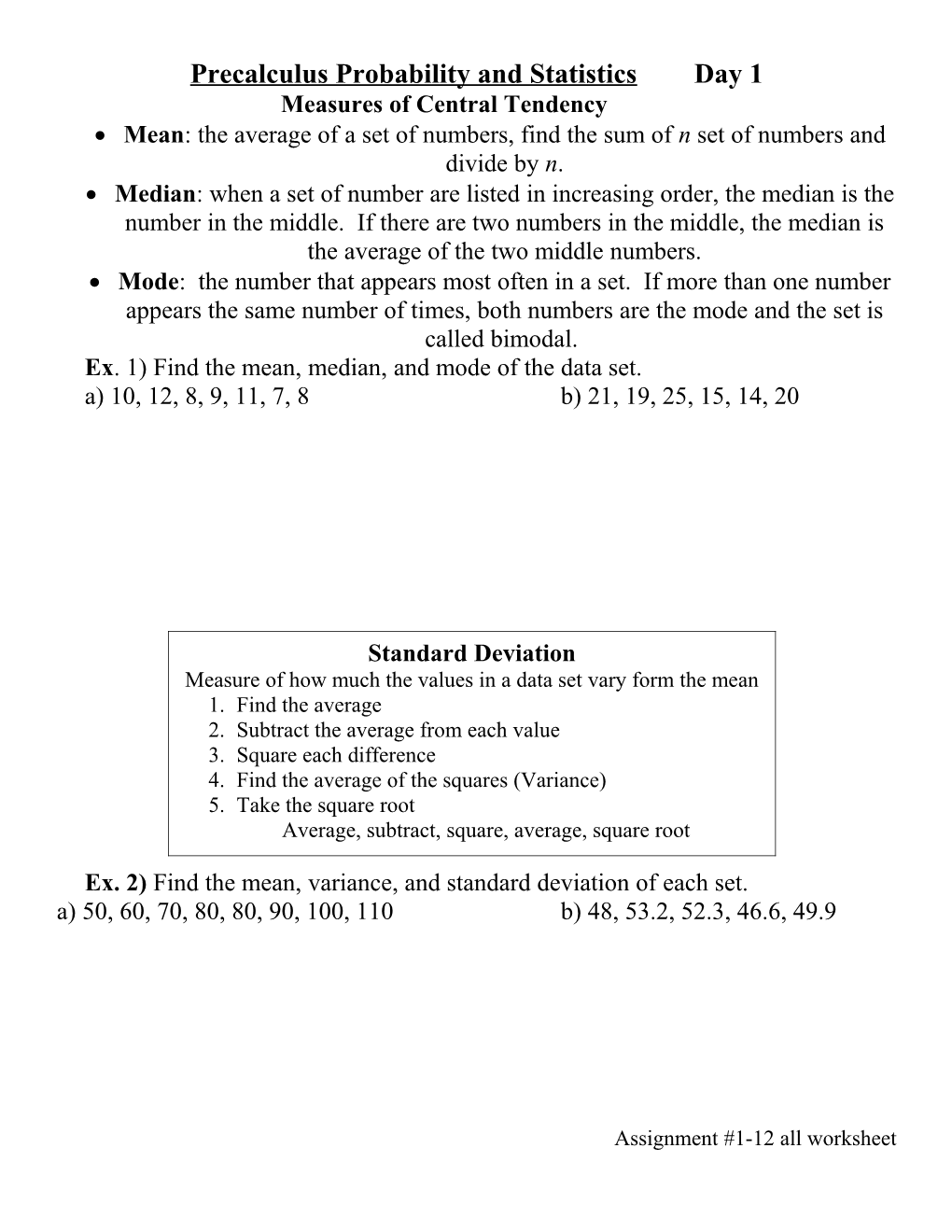 Precalculus Probability and Statistics