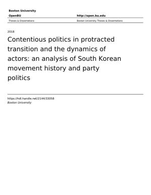 Contentious Politics in Protracted Transition and the Dynamics of Actors: an Analysis of South Korean Movement History and Party Politics
