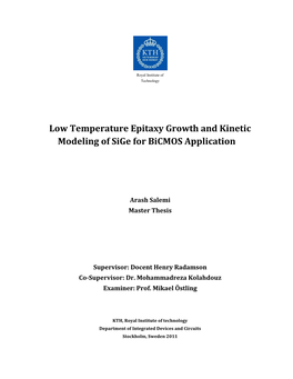 Low Temperature Epitaxy Growth and Kinetic Modeling of Sige for Bicmos Application