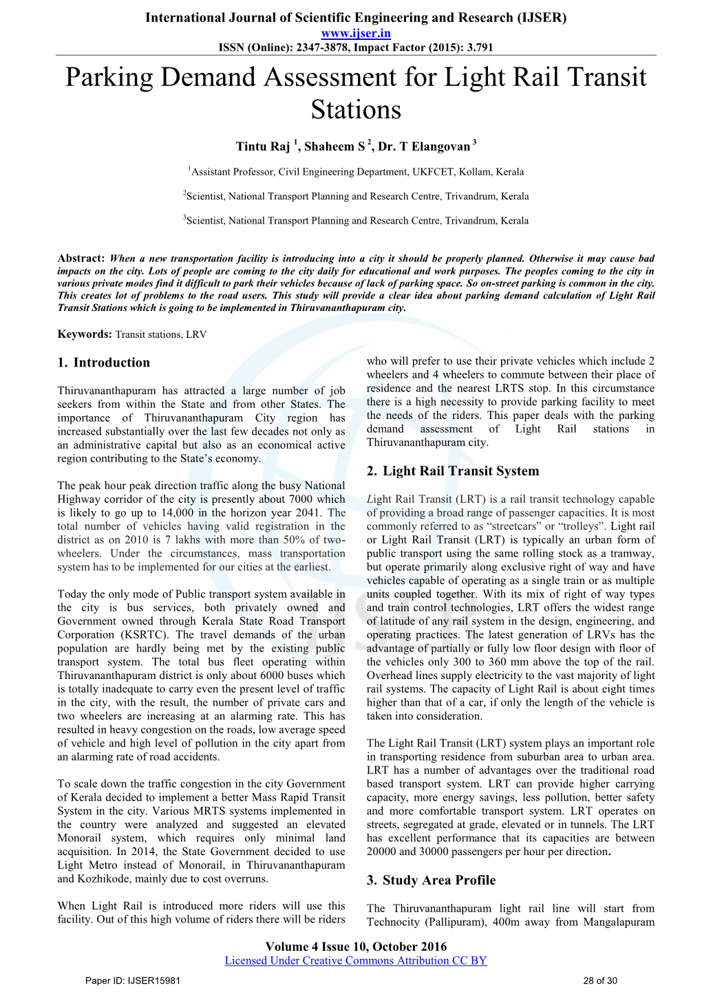 Parking Demand Assessment for Light Rail Transit Stations