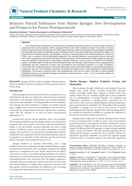 Bioactive Natural Substances from Marine Sponges: New Developments and Prospects for Future Pharmaceuticals