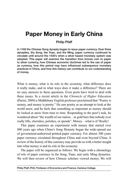 Paper Money in Early China